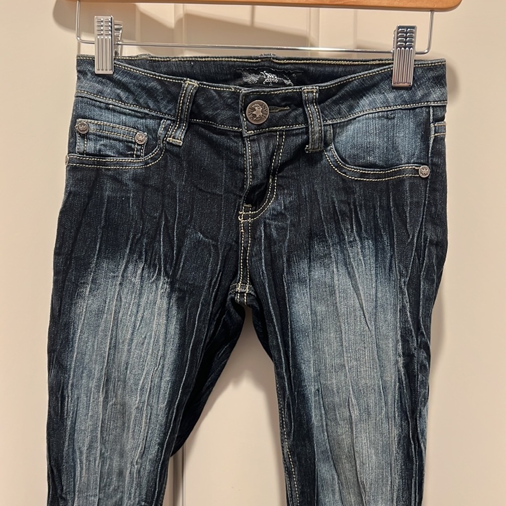 YMI Skinny Distressed Crinkle Blue Jeans